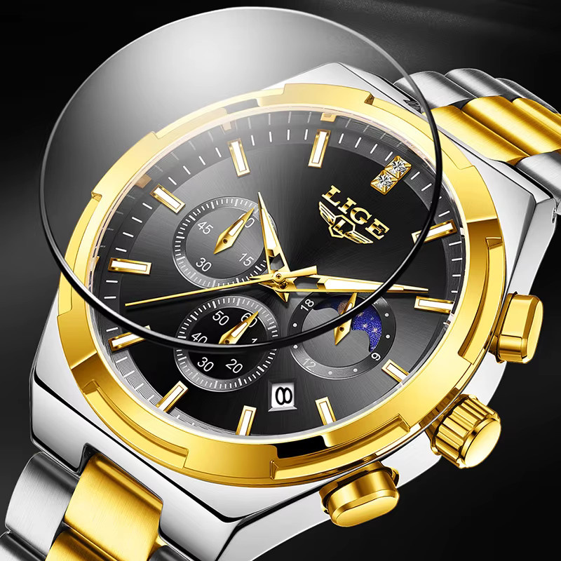 LIGE Armbanduhr Edelstahl, Quarz, Schwarz, Herren - Bild 2
