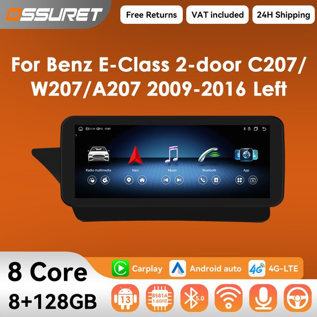 OSSURET Carplay Android Auto Autoradio für Mercedes Benz E-Klasse C207 W207 A207 NTG 4.0 4.5 5.0 2-Türer, 10,25 Zoll, Schwarz, mit Bluetooth und 4G - Bild 1