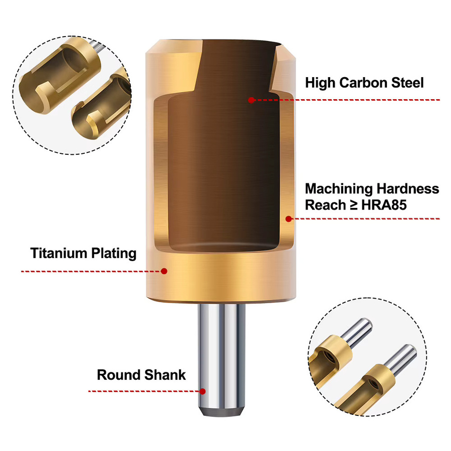 XCAN 4er Set Titan Beschichtete Barrel Kork Bohrer in Gold für die Holzbearbeitung mit 6mm, 8mm, 13mm und 16mm Durchmesser - Bild 3