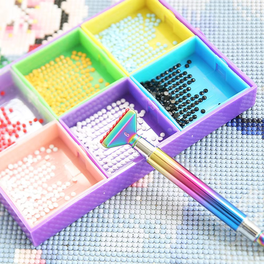 LEIYULY Doppelköpfiger Diamant-Malstift aus Aluminiumlegierung in Silber mit 6 Metallstiftköpfen und Multicolour-Zubehör für Diamant-Stickerei - Bild 2