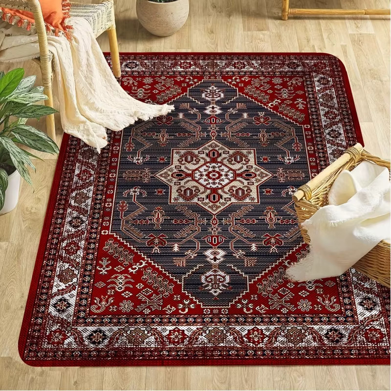 VIKAMA Vintage Perserteppich in Rot, orientalischer Teppich für Wohnzimmer und Flur, strapazierfähig und schmutzabweisend - Bild 3