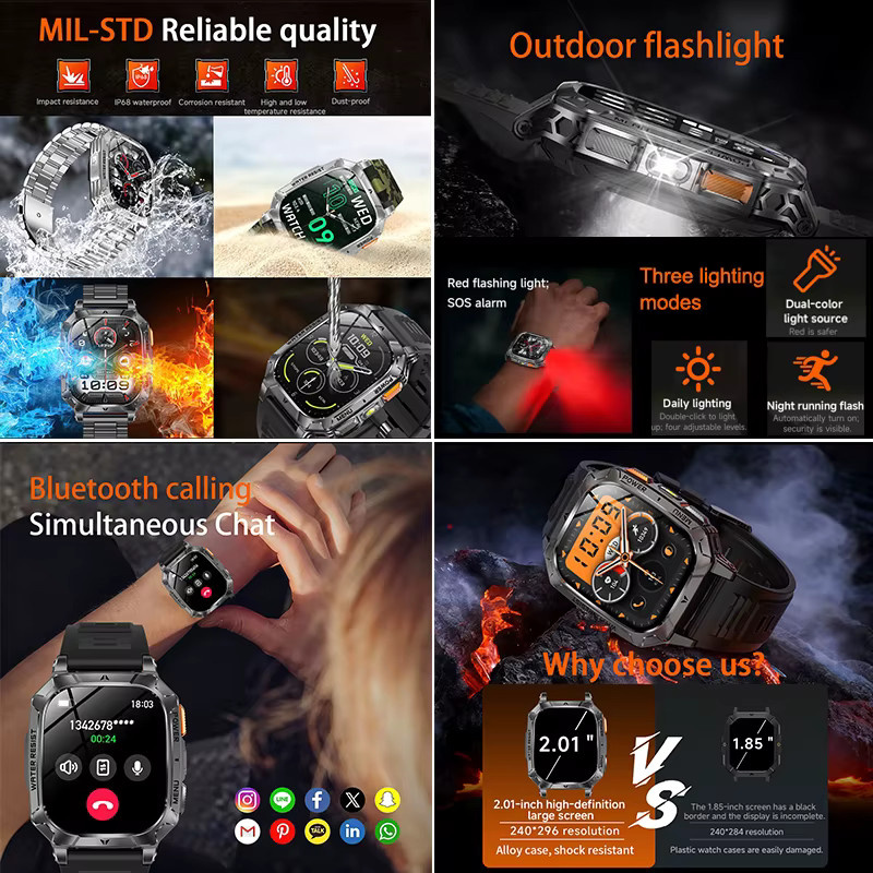 BOXUXING Smartwatch, Grau, Herren, Bluetooth, Wasserdicht - Bild 5