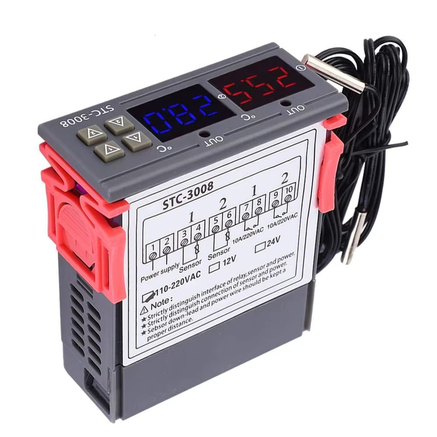 STC-3008 Dual Digital Temperatur Controller von RUIBOZHI in Schwarz mit zwei Relais Ausgängen und Sonde - Bild 4