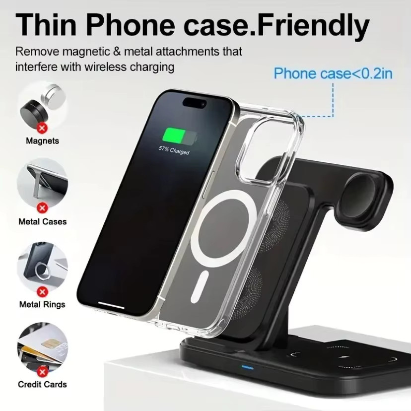 XIKCU 3-in-1 Wireless Ladegerät faltbares Schnelllade-Dock für iPhone, iWatch und AirPods in Schwarz oder Weiß - Bild 4