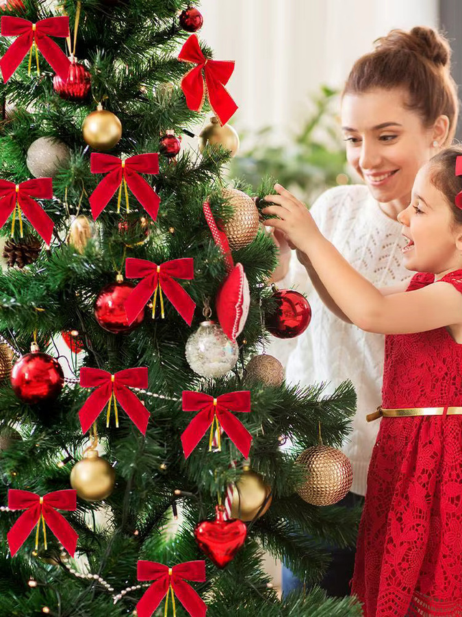 24 Stück rote Weihnachts-Samtschleifen zum Basteln und für die Geschenkverpackung - Bild 3