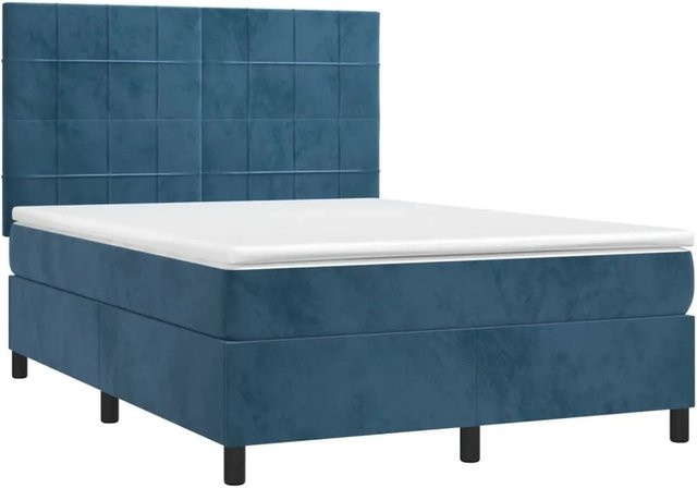 vidaXL Boxspringbett mit Matratze in Dunkelblau aus Samt, Hybridbett mit Taschenfederkern, B/T: 140 x 190 cm - Bild 1