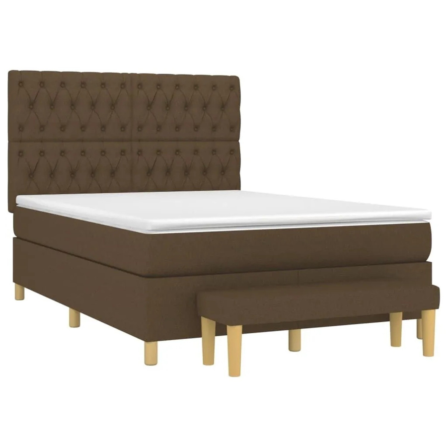 vidaXL Boxspringbett Hybrid mit Matratze und Taschenfederkern, Dunkelbraun und Weiß, B/T/H: 140 x 190 x 144 cm - Bild 2