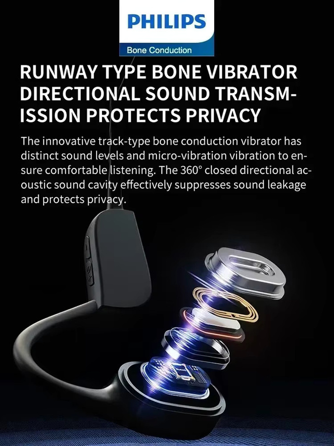 Philips TAN5609 Knochenleitungskopfhörer, kabellose Bluetooth Sport-Ohrhörer mit HD-Mikrofon und Anruf-Rauschunterdrückung, Schwarz - Bild 2