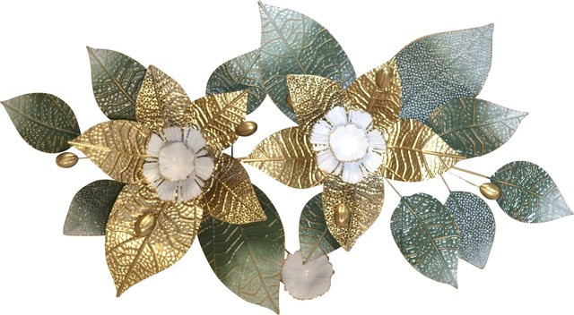 Moderne Wanddeko Silvi von möbel direkt online aus Metall in Grün mit Gold und Weiß mit Blüten und Blättern - Bild 1
