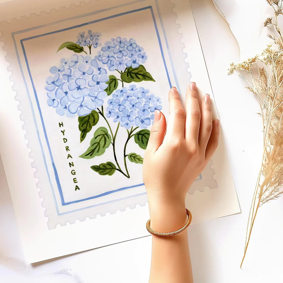 Blauer Hortensien-Poster im botanischen Design für deine Küchen-Wandkunst - Bild 3