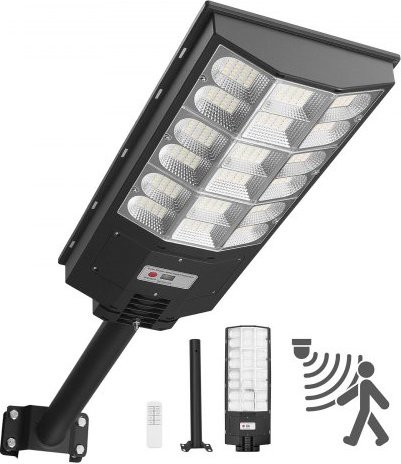 VEVOR Solar Street Light Outdoor, 12000W LED Flutlicht mit Bewegungssensor und Dämmerungssensor, IP65 wasserdicht, Schwarz - Bild 1