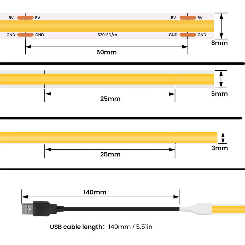 HEGEHE COB LED Streifen USB 5V für TV Hintergrundbeleuchtung in verschiedenen Farben - Bild 4