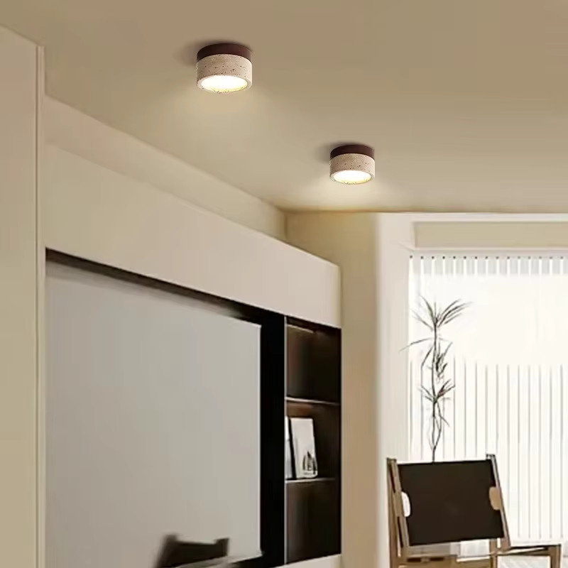 Lava Ball Wabi Sabi LED Deckenleuchte aus gelbem Travertin für Schlafzimmer und Flur - Bild 2