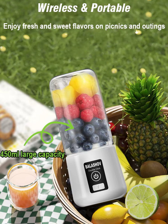 Tragbarer elektrischer Entsafter von BALASHOV in Grün mit Obstmixer und Saftbecher für Gemüse und Obst - Bild 4