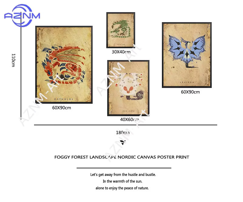 KAYOU Monster Hunter Leinwandposter im japanischen Vintage-Stil, mehrfarbiges Wandbild für dein Wohnzimmer - Bild 2
