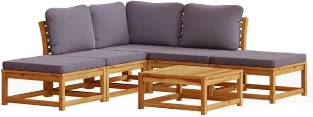 vidaXL 6-teiliges Garten-Lounge-Set aus Akazien-Massivholz in Grau mit Polsterkissen und L-Form - Bild 1
