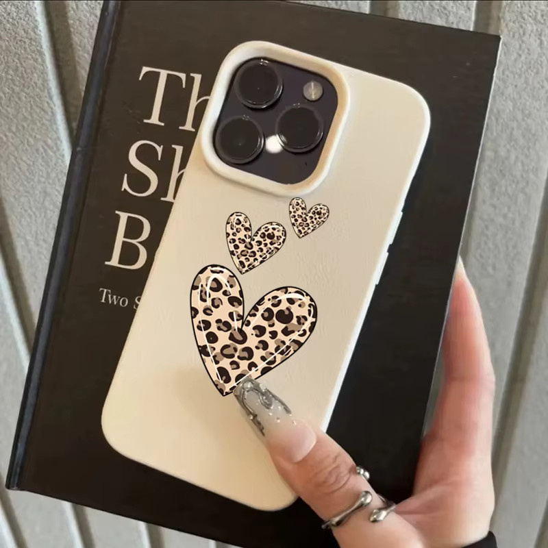 Handyhülle mit Leopardenmuster und Herzmuster für iPhone 11 bis iPhone 17 Pro Max in Beige - Bild 4