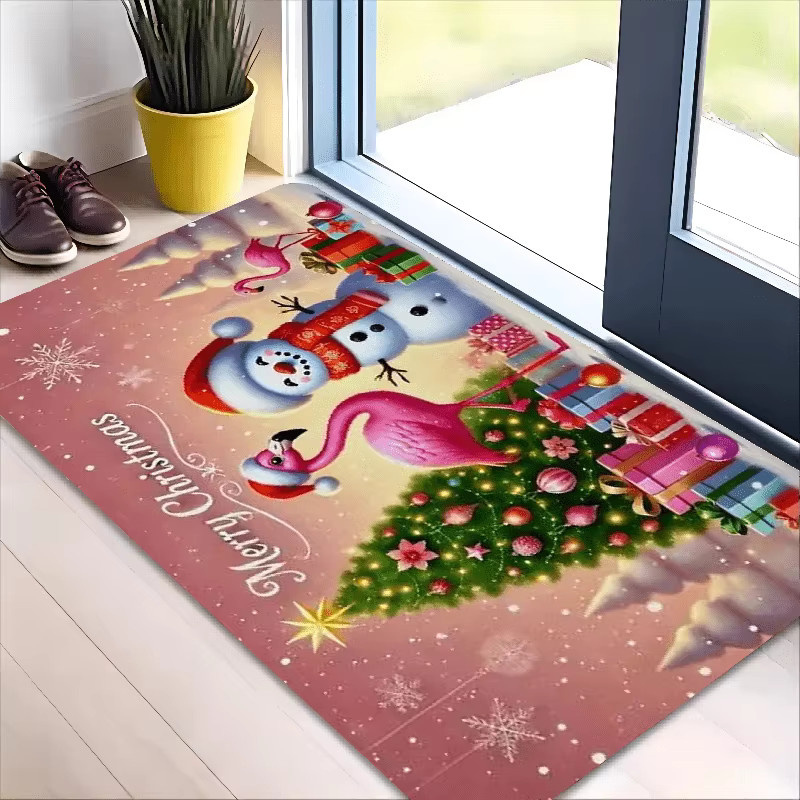 VIKAMA Weihnachts-Fußmatte mit Cartoon-Schneemann und Flamingo, rutschfest und wasserabsorbierend, multicolor - Bild 3