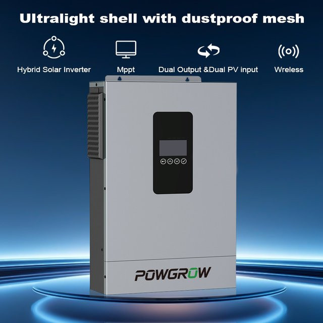 POWGROW Hybrid-Solarwechselrichter 3,6kW 24V mit 100A MPPT Solarladegerät und WLAN-Modul, Grau - Bild 1