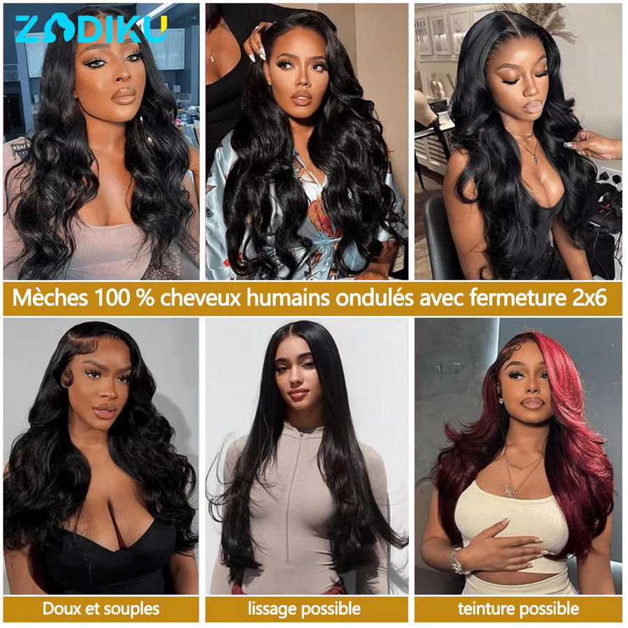 ZIDIKU Brasilianische Haar Bundles, 100% Menschliches Haar, 2x6 HD Spitze Verschluss - Bild 6