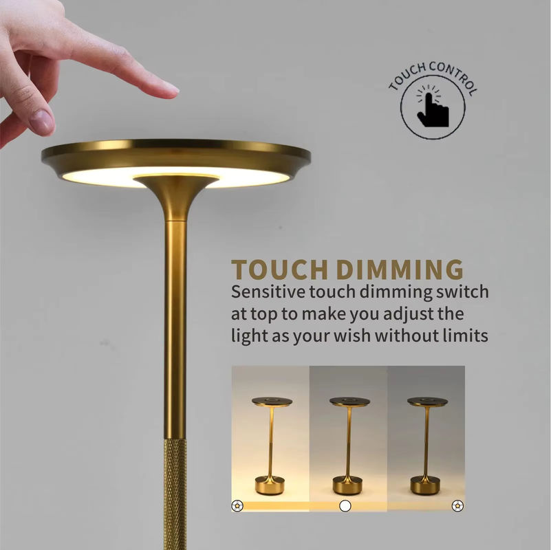 Moderne kabellose Tischlampe aus Metall in Gold/Messing mit Touch-Funktion und USB-Wiederaufladung für Schlafzimmer und Schreibtisch - Bild 3