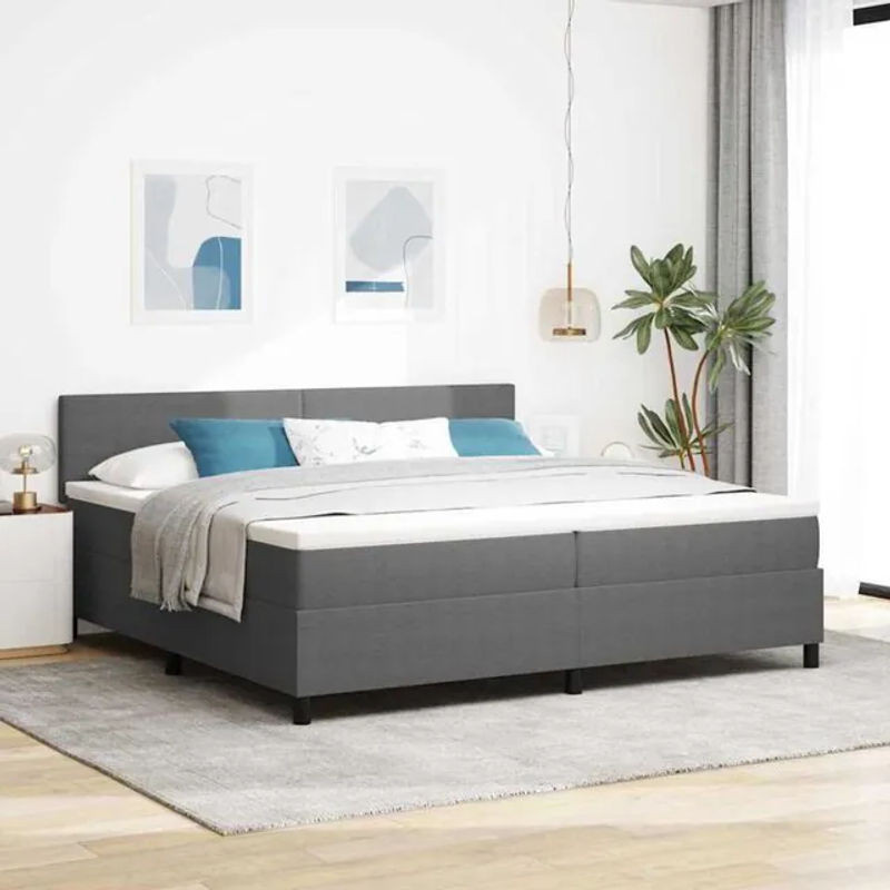 vidaXL Boxspringbett in Grau und Weiß aus Stoff, Modernes Design, B/T/H: 203 x 200 x 88 cm - Bild 1