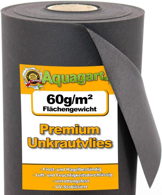 Aquagart Gartenvlies Unkrautvlies Mulchvlies Schwarz 208m² 60g Breite: 1,6 m - Bild 1