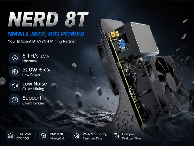 YYSLuping Nerdqaxe 8T Miner Heim-Miner für BTC BCH Mining, Schwarz, 8TH/s, 200W - Bild 1