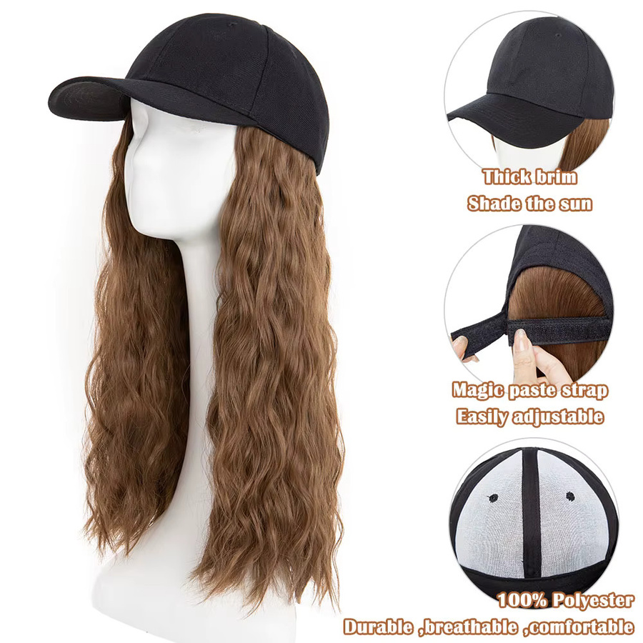 s-noilite Hutperücke für Damen, lange gewellte Baseballkappenperücke, synthetisch - Bild 4