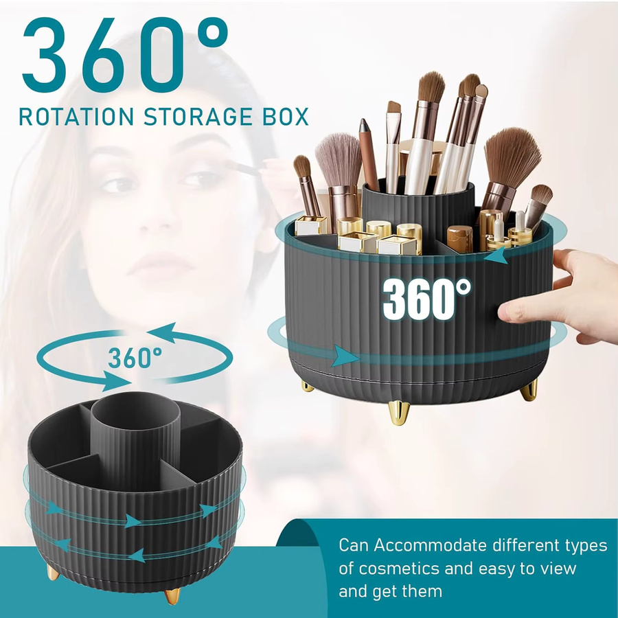 RUNTOIN 360 Grad rotierender Make-up-Organizer mit 5 Fächern in Schwarz - Bild 2
