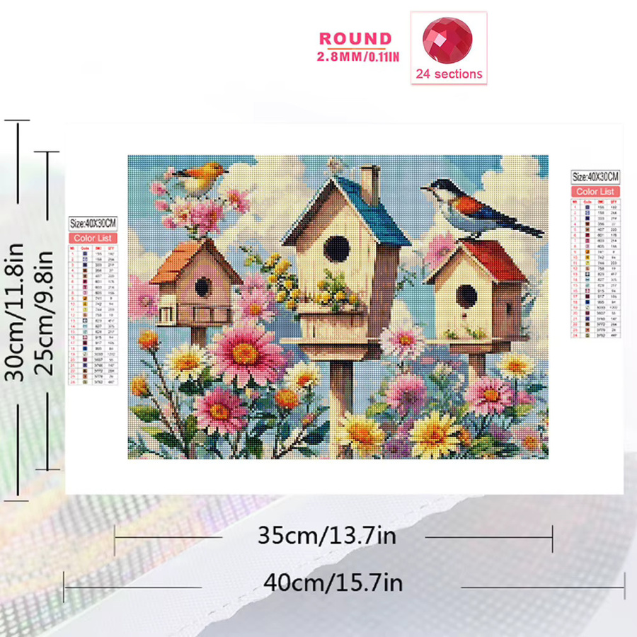 EverShine Diamantmalerei DIY Set mit Haus, Vogel und Blumen in Mehrfarbig, B/H: 30 x 20 cm - Bild 2