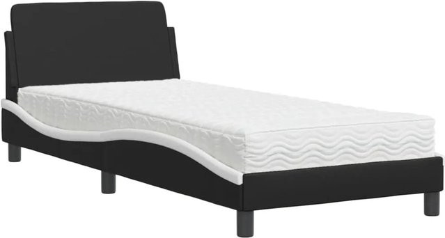 vidaXL Bett Dover mit Matratze in Schwarz-Weiß aus Kunstleder und Kiefer Holz B/T/H: 80 x 200 cm - Bild 1