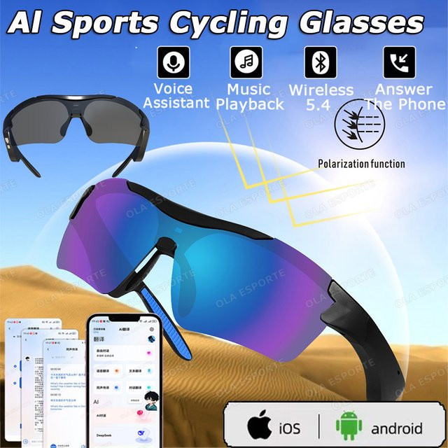 Ola Esporte Smart Sonnenbrille für Männer mit Bluetooth, KI-Sprachsteuerung, Kamera und polarisiertem UV400 Schutz in Schwarz und Orange - Bild 1
