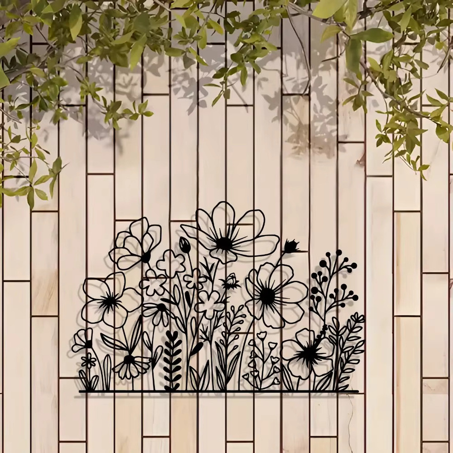 CIFBUY Vintage Eisen-Wanddekoration mit floralem Blumenmotiv in Schwarz - Bild 3
