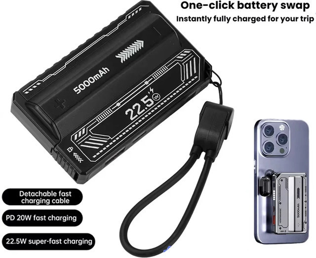 XIKCU Tragbare Powerbank mit 5000 mAh Kapazität und 22,5W Schnellladefunktion inklusive Kabel - Bild 1