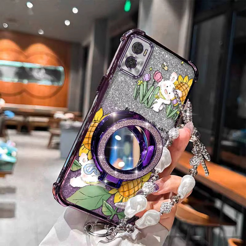 E15 Happy Rabbit Handyhülle mit Lanyard für Motorola E13 G84 G82 G64 G54 G52 G71s G30 G20 G10 G50 Pro G60 F in Multicolour und Silber - Bild 2