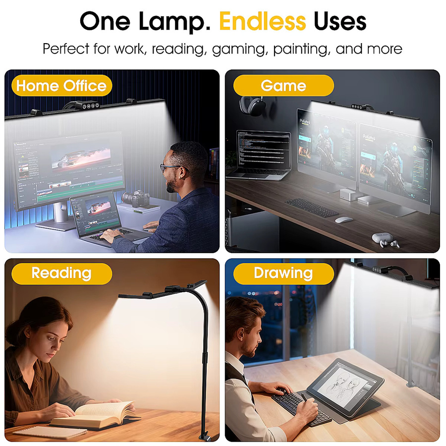 Intelligente LED-Schreibtischlampe mit Doppelkopf und Klemme in Schwarz, verstellbare Arbeitsleuchte für Home Office mit Dimmer und Touch-Bedienung - Bild 5