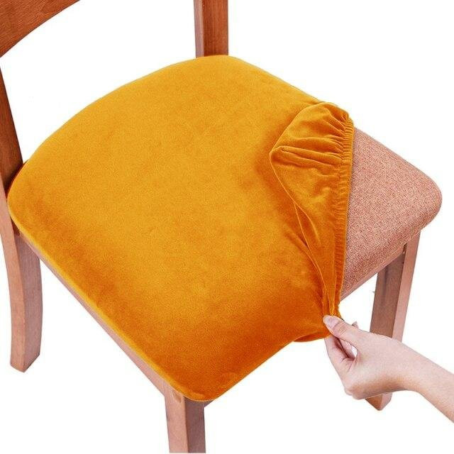 Waschbare Samt-Spandex-Sitzbezüge für Esszimmerstühle in Kamelfarben, elastische Kissenbezüge aus Polyester und Elastan - Bild 1