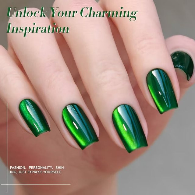 MIANEL NAIL Imperial Green Magnet Gel Nagellack, Emerald Cat Eye - Bild 1
