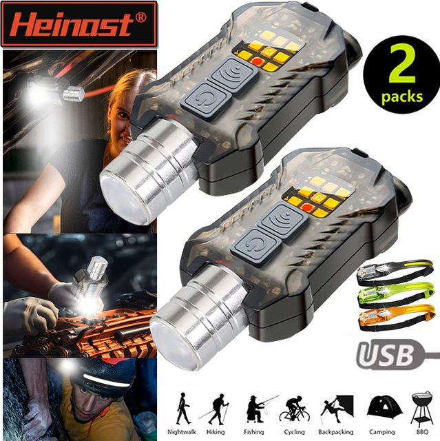 Heinast COB-LED Stirnlampe und Taschenlampe mit Sensor, USB wiederaufladbar, Schwarz - Bild 1