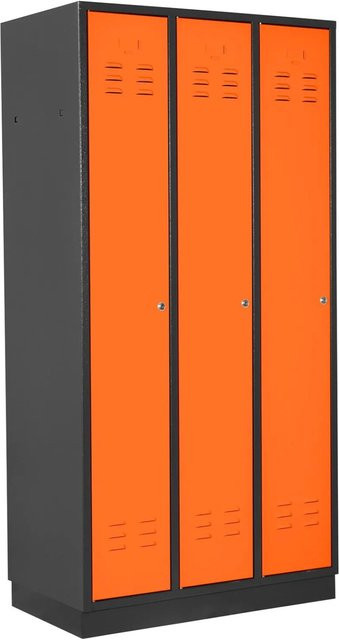 PROREGAL Garderobenschrank Ermine mit 3 Türen aus Stahlblech in Anthrazitgrau und Orange, H x B x T: 177,5 x 89 x 50 cm - Bild 1