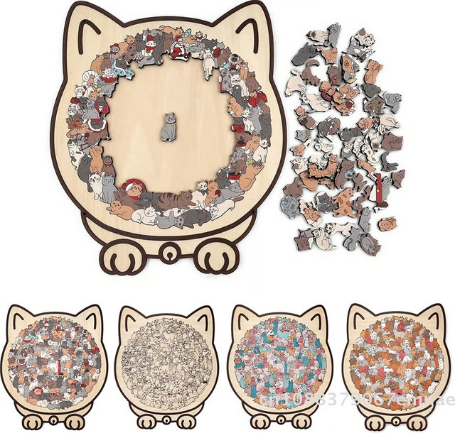 ZYAS Morandi-Farben Katzenförmiges Holzpuzzle, 135-teiliges Set - Bild 1
