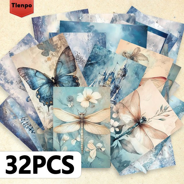32 Stück Retro-Postkarten mit Schmetterlings- und Blumenmotiven in Blau und Multicolour aus Papier - Bild 1