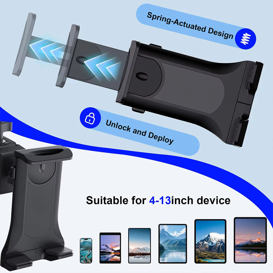 Homhu Universelle Tablet- und Smartphone-Halterung für Fahrrad, Motorrad und Kinderwagen, Lenkerhalterung für 4 bis 12,9 Zoll Geräte, Schwarz - Bild 4