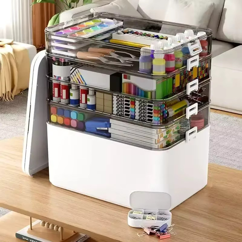 Multifunktionaler Schreibwaren-Organizer mit großer Kapazität und mehreren Fächern, tragbare Aufbewahrungsbox für Schreibtischzubehör in Weiß - Bild 3