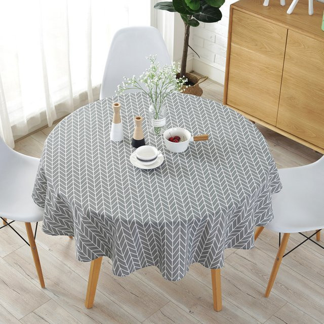 Runde Tischdecke von LOVRTRAVEL aus Leinen in Grau, Waschbar, Durchmesser: 150 cm - Bild 1