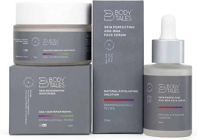 Bodytales Brightening Skin Perfecting AHA-BHA Face Serum & Rejuvenating Moisturizer, 2er Set, 30 ml + 50 g, Unisex - Bild 1
