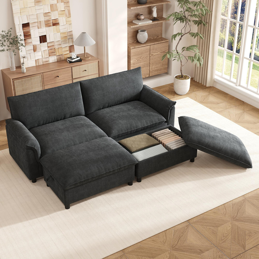 Modulares Cloud-Sectional-Sofa von RN Store als L-Form Ecksofa in Schwarz mit hochelastischem Schaumstoff und abnehmbaren Bezügen, B/T/H: 216 x 77 x 82 cm - Bild 2