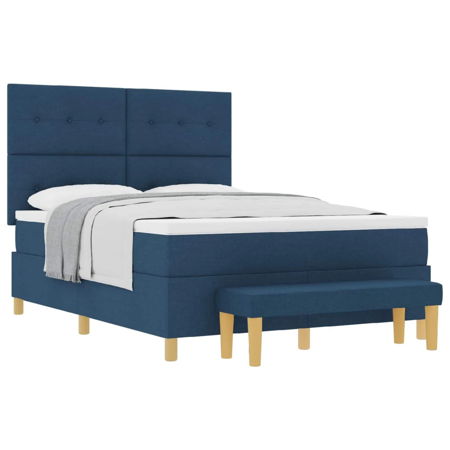 vidaXL Boxspringbett mit Matratze und Kopfteil in Blau, B/T/H: 140 x 200 x 128 cm - Bild 2