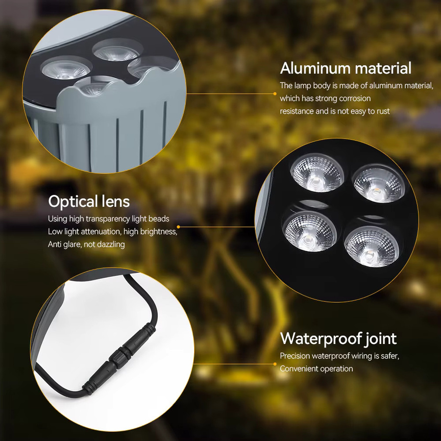 Burhui 5er Set LED-Baumumarmungslampen für den Außenbereich, IP65 wasserdichte Landschaftsstrahler in Warmweiß, Schwarz - Bild 2